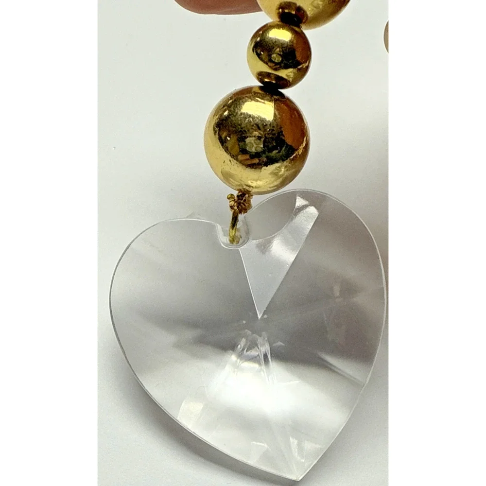 Vtg Lot of 4 Heart Plastic Acrylic Faceted Ornaments Gold Bead Suncatcher As Is